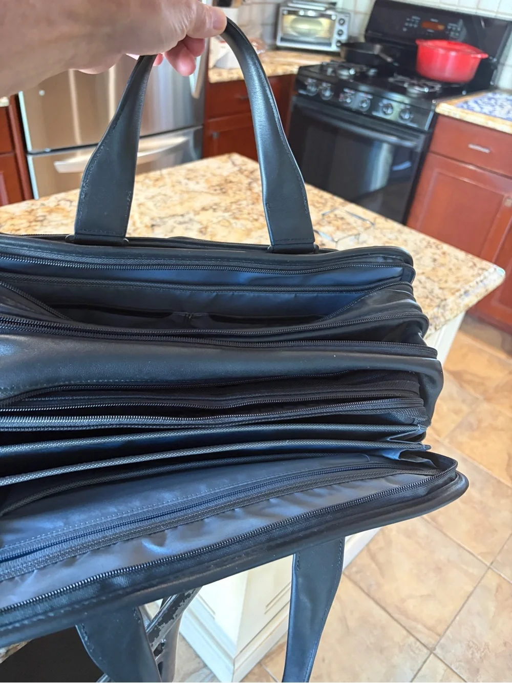 Tumi Black Leather Briefcase with Dual Handles